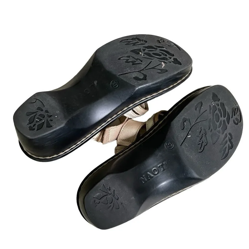 NAOT Leather Sandals Heel Tan Gold Subtle Shimmer 37